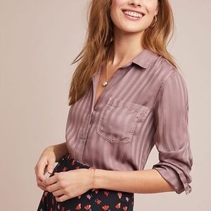 ANTHROPOLOGIE CLOTH & STONE STRIPE BUTTON UP TOP S